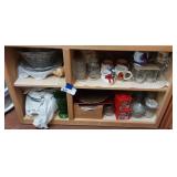 4 Shelves of Christmas Dishes and Serving Dishes