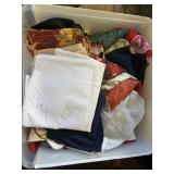Tote of Linen Tablecloths and Misc