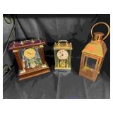 2 Desk Top Clocks and Metal Lantern Candle Holder