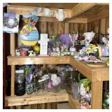 2 Shelves of Easter Decorations and Misc Glassware