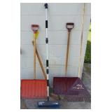 2 Snow Shovels, Rake, Sling SIckle, and Misc