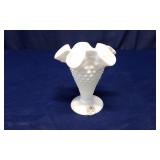 Fenton White Milk Glass Hobnail Trumpet Vase