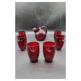 Hocking Royal Ruby Red Glass Ball Pitcher&Tumblers