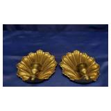 2 Brass Clam Shell Candle Holder Wall Scones