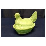 Jadeite Green Glass Hen On Nest