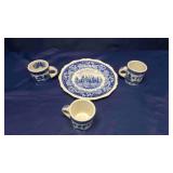 Spode Tower BlueTransferware Plate & 3 Mugs