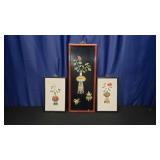 3 Chinese Stone & Mother of Pearl Inlay Floral Art