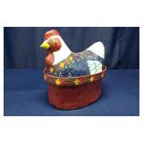 Hand-Painted Folk Art Paper-Mache Hen on Nest