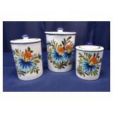 3 Italian Pottery Canister Set With Lids