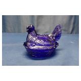 Cobalt Blue Glass Hen On Nest
