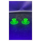 Vtg Uranium Glass Candlestick Holders