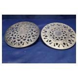 2 Glass-Backed Silver-Plated Trivets