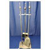 Brass Fireplace Tool Set With Matching Stand