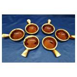 6 McCoy Brown Drip Soup Bowls wih Handles