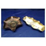 Fenton Glass Ruffled Bowl & Ceramic Relish Dish