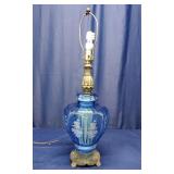 Hollywood Regency Blue Glass Lamp