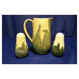Shawanee Pottery "Corn King" Pitcher & Shakers