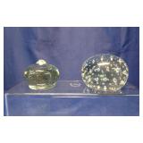 2 Heavy Clear Glass Paperweights