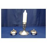 2 Sterling Table lighters and candle stickholder