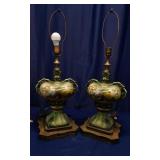 Set Of 2 Mid-Century Poreclain Urn Table Lamp