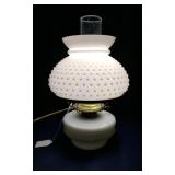White Hobnail Milk Glass Hurricane Table Lamp