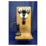 Converted Antique Wooden Hand-Crank Wall Telephone