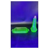 Anchor Hocking Uranium Glass Sugar Shaker & Relish