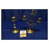 Brass Candlestick Holder & 3-Arm Candelabra