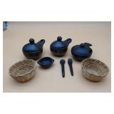 La Chamba Pottery 3 Salsa Dishes W/Spoons