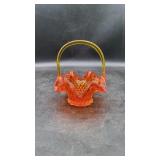 Fenton Amberina Glass Ruffled Diamond Basket