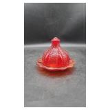 "Holly Amber" Covered Butterdish By Greentown Glas