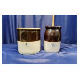 2 Brown & White Stoneware Crocks