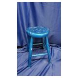 Blue Three-Legged Round Wooden Milking Stool