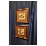 Pair of Framed Rocking Horse Illustrations