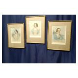 3 Hand-Colored Classical Depictions Of Women