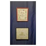 2 Classic Hand-Made-Cross-Stitch Samplers