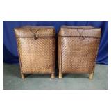 Pair of Mid-Century Woven Rattan Hampers