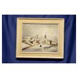 E.Mcoy Village Lanscape Oil Painting