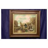 Autumnal Watermill Landscape Oil Painting