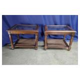 Pair of Traditional Beveled Glass top & Cane End T