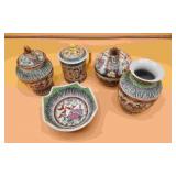Oriental Lidded Jars, Vase & Bowl