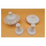 Milk Glass Bowl & Candle Sticks
