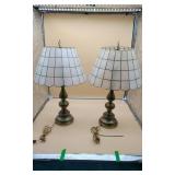 2 Brass Lamps W/Plastic Shades
