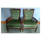 2 Vintage Green Tufted Arm Chairs
