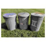 3 Galvenized Trash Cans With Lids