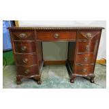 5 Drawer Desk With Mahogany Finish.