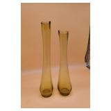 2 Art Glass Yellow Vases