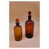 2 Brown Apothecary Bottles W/Stoppers