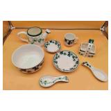 Green & White Leaf  Bowls, Pot & Basket