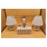 3 Porcelain Table Lamps W/Book Style Bases